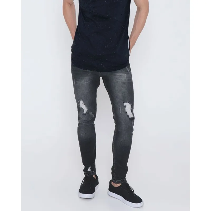 Calça Jeans Masculina Skinny Destroyed Preta 42