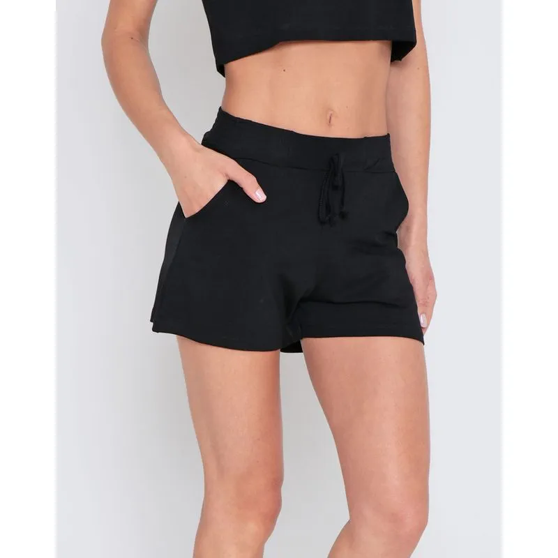 Short Feminino Moletinho Bolso Preto GG