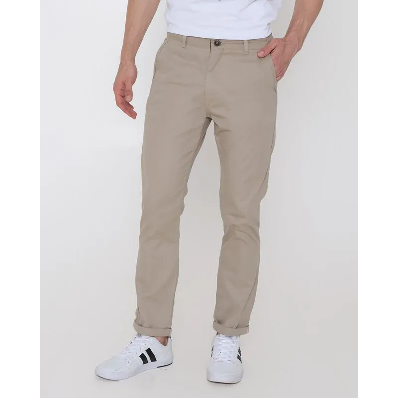 Calça Sarja Masculina Barra Dobrada Bege Claro 44