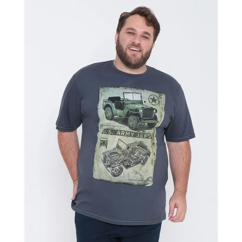 Camiseta Plus Size Estampa Jeep Cinza G1