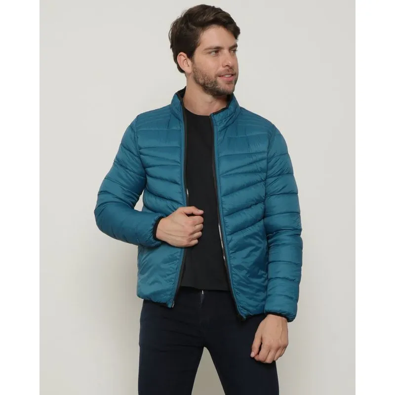 Jaqueta Masculina Puffer Gola Alta Dupla Face Azul E Preta M