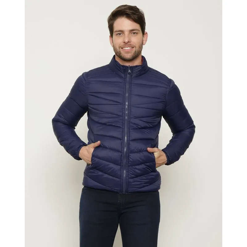 Jaqueta Masculina Puffer Gola Alta Dupla Face Vinho E Marinho P