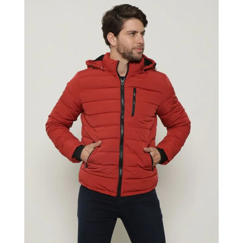 Jaqueta Masculina Puffer Gola Alta Com Capuz Vermelha G