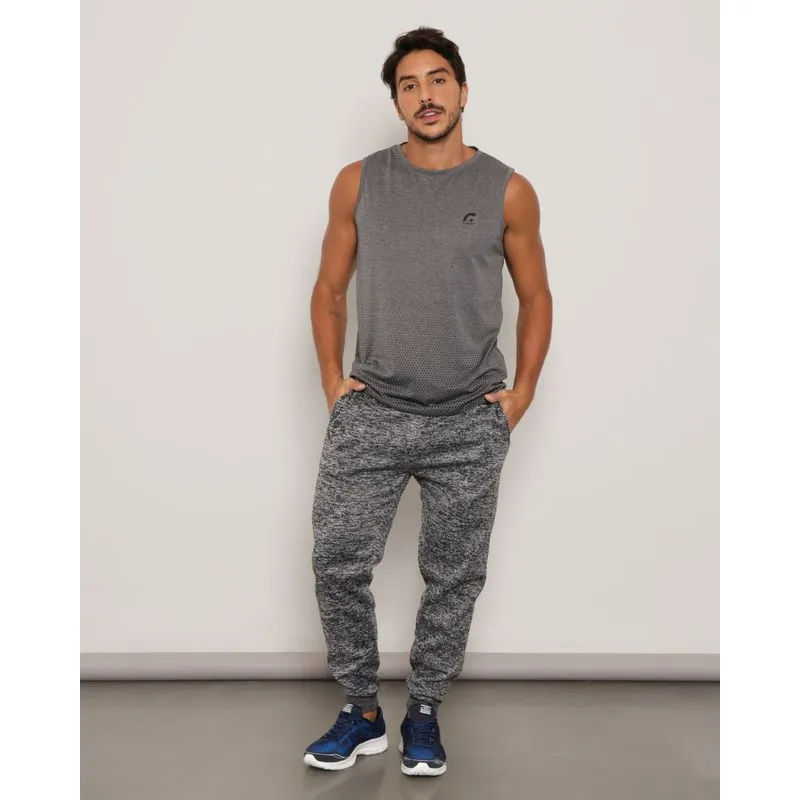 Calça Moletom Rajado Masculina Esportiva Jogger Fitter Cinza Escuro GG