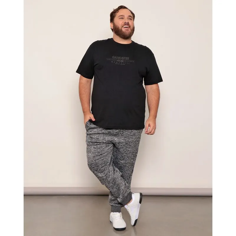 Calça Moletom Masculina Plus Size Esportiva Mescla Cinza Escuro G2