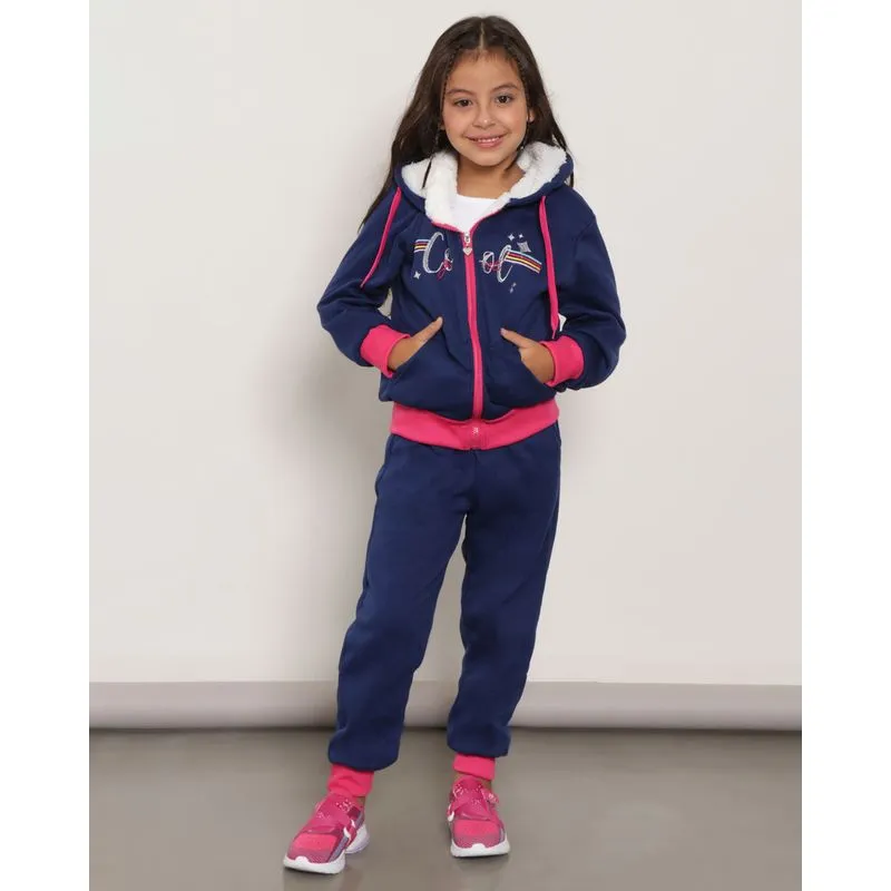 Conjunto Moletom Infantil Capuz Bordado Azul Escuro 6