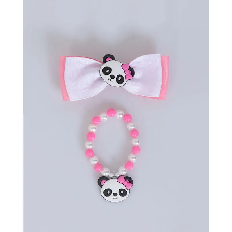 Kit Infantil Laço Cabelo E Pulseira Flor Rosa UN