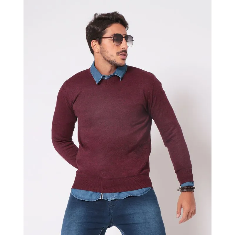 Suéter Tricô Masculino Gola V Vinho Escuro M