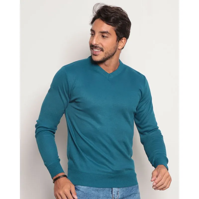 Suéter Tricô Masculino Gola V Azul Escuro G