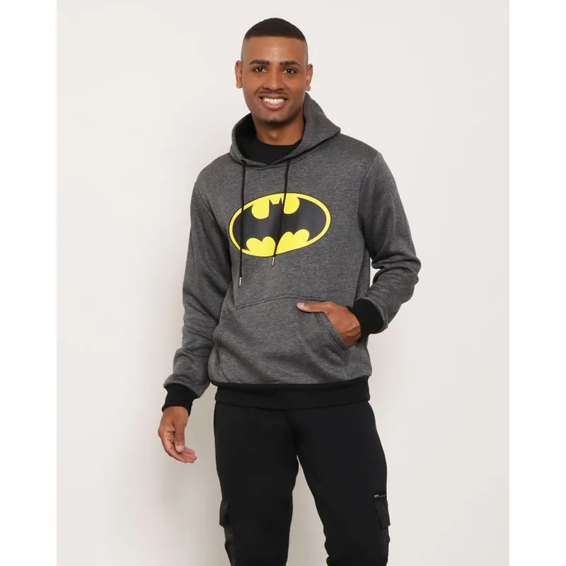 Blusão Moletom Masculino Listrado Batman Mescla Escuro G