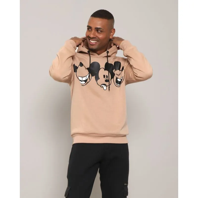 Blusão Moletom Masculino Estampa Mickey Disney Bege P