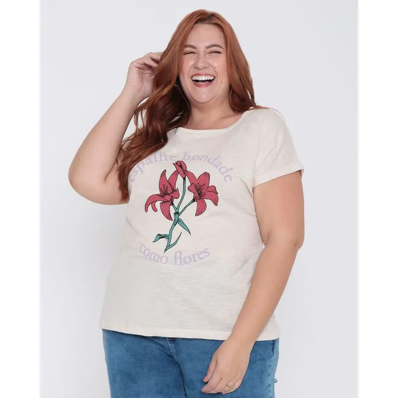 Blusa Feminina Plus Size Flor Bege Claro G3