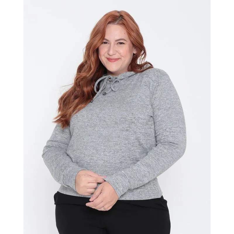 Blusa Plus Size Feminino Mesclado Cinza G2