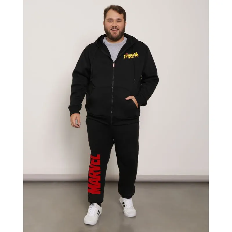 Calça Moletom Masculino Plus Size Jogger Marvel Preta G2