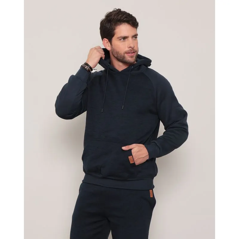 Blusão Moletom Masculino Raglan Capuz Marinho GG