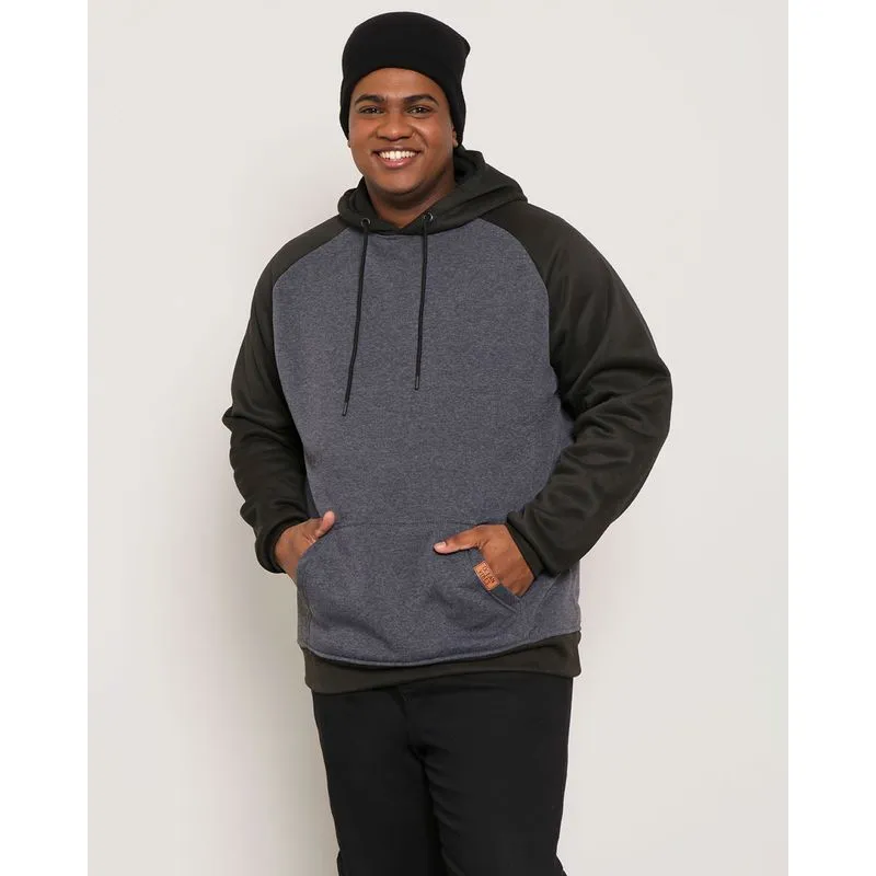 Blusão Moletom Plus Size Masculino Esportivo Manga Raglan Cinza G3