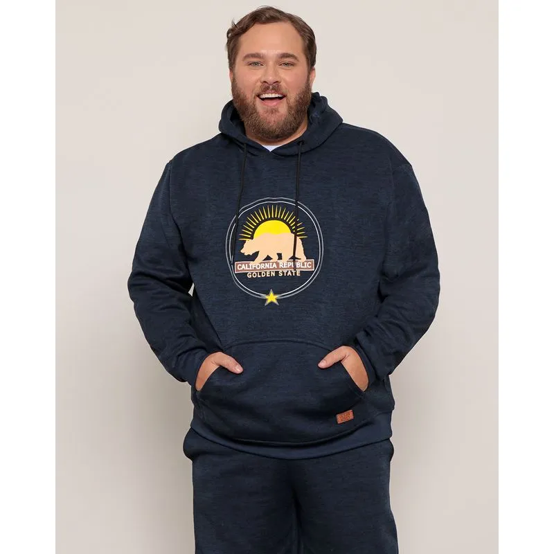 Blusão Masculino Plus Size Esportivo Estampado Com Capuz Marinho G1