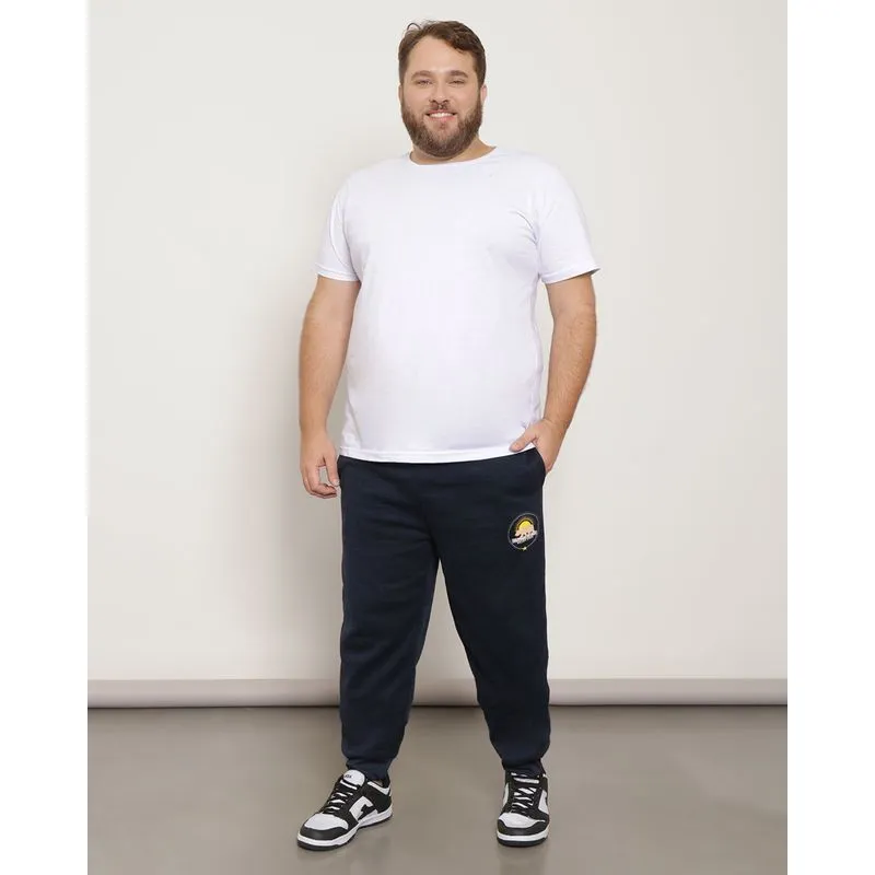 Calça Moletom Plus Size Esportiva Masculina Jogger Mescla Marinho G1