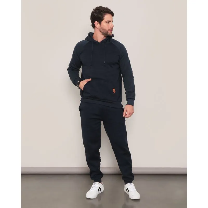 Calça Moletom Masculina Bolsos Mescla Marinho GG