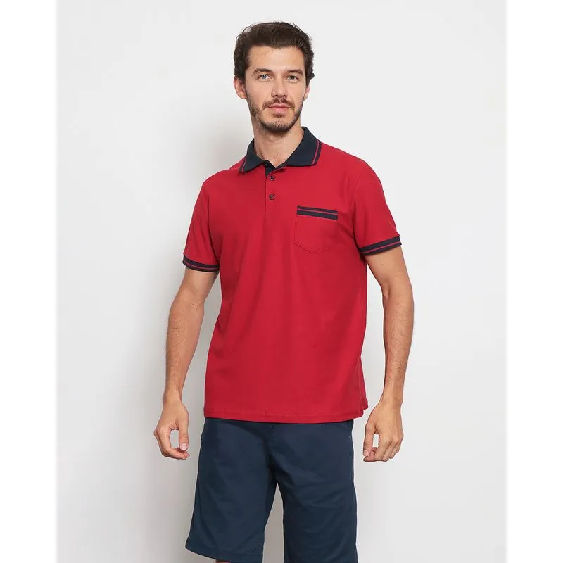 Camisa Polo Masculina Manga Curta Piquet Vermelha GG