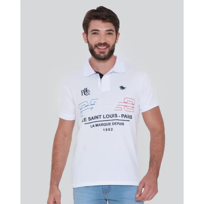 Polo Masculina Estampa Frontal Branca G