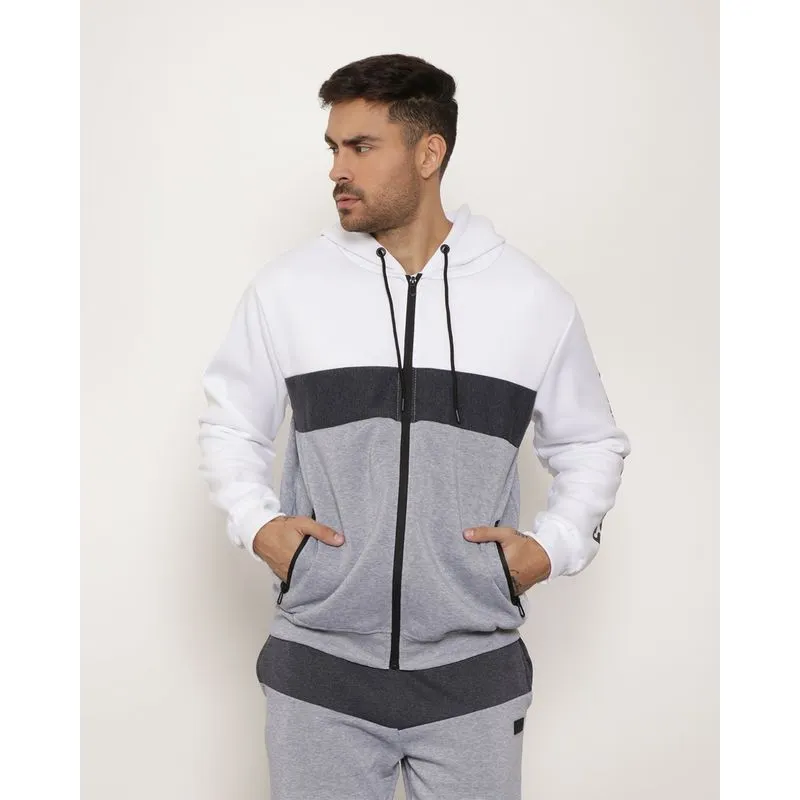 Jaqueta Moletom Masculina Peluciada Com Recortes Branco P