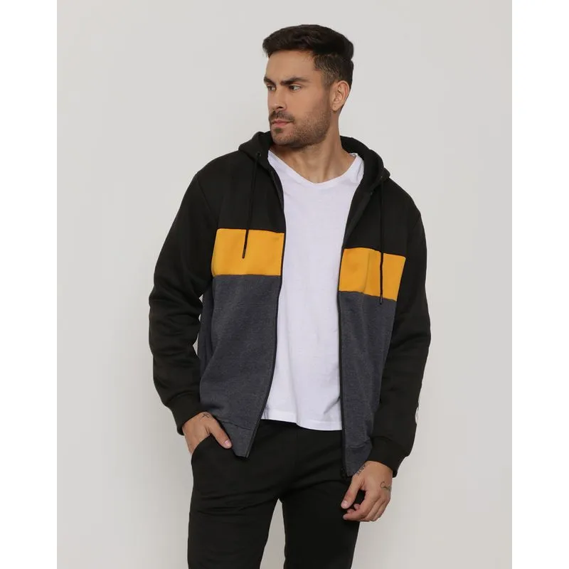 Jaqueta Moletom Masculina Peluciada Com Recortes Preto P