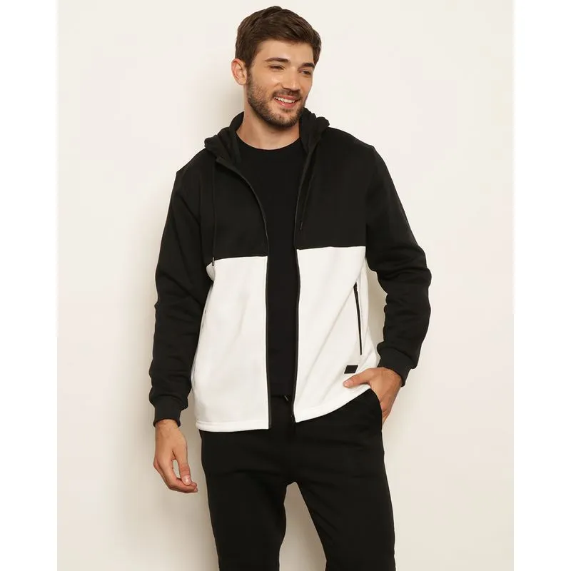 Casaco Moletom Masculina Com Bolso e Zíper Recorte Preto G