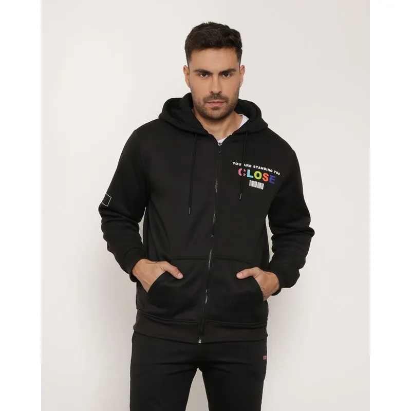 Casaco Moletom Masculino Com Capuz e Estampa Preto GG