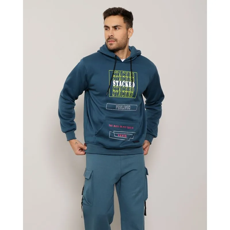 Blusão Moletom Masculino Com Capuz e Estampa Azul M