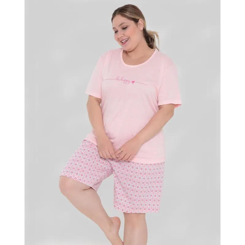 Pijama Feminino Plus Size Be Happy Rosa Claro 52