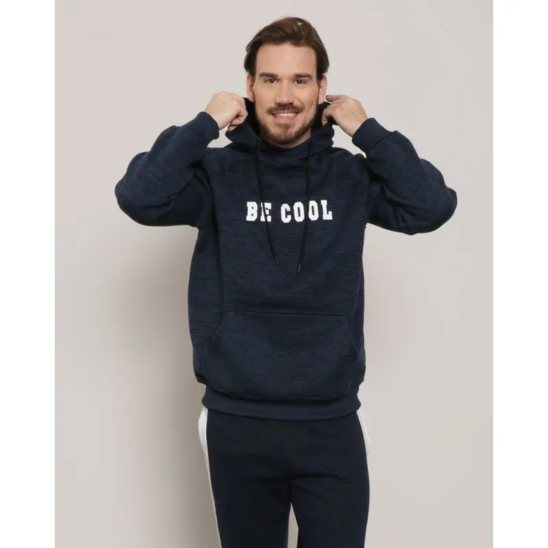 Blusão Moletom Masculino Com Capuz e Estampa Be Cool Marinho GG