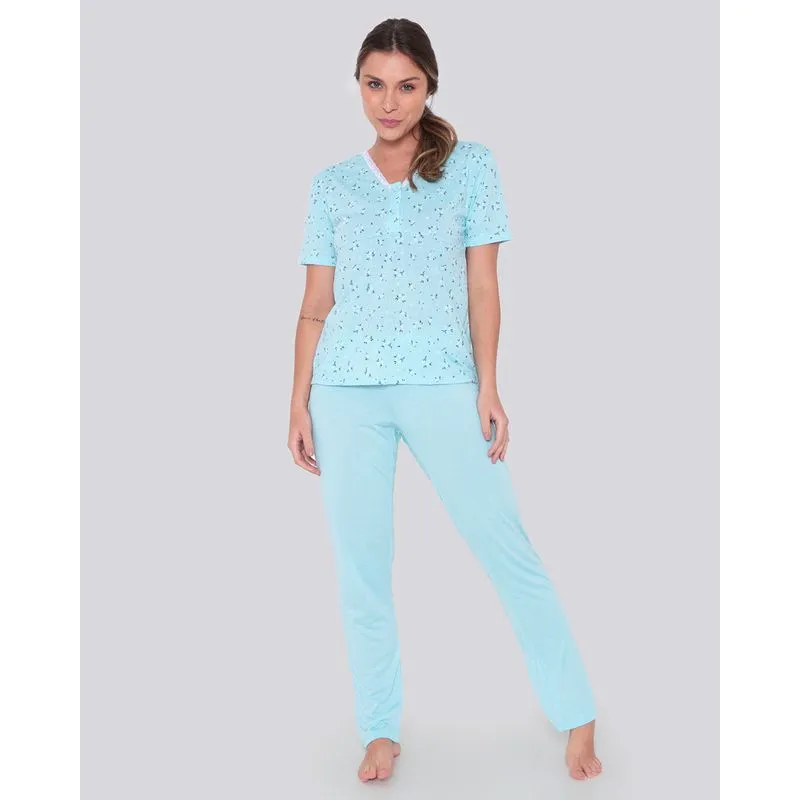 Pijama Feminino Calça Floral Verde Claro P