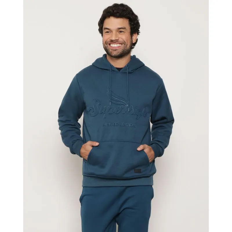 Blusão Moletom Masculino Estampa Auto Relevo Azul Escuro G