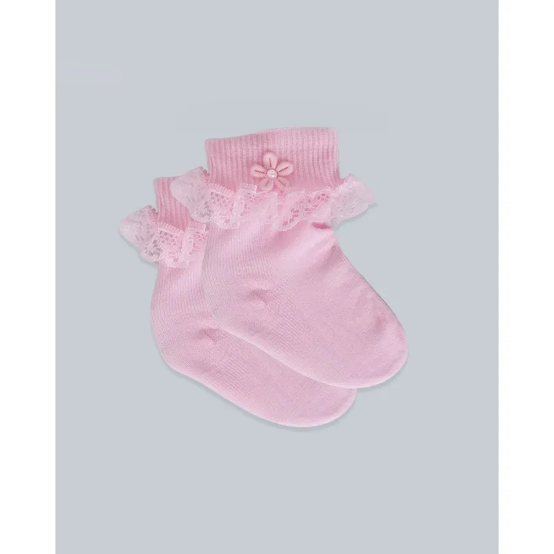 Meia Bebê Lisa Cano Médio Renda Rosa 16 A 20
