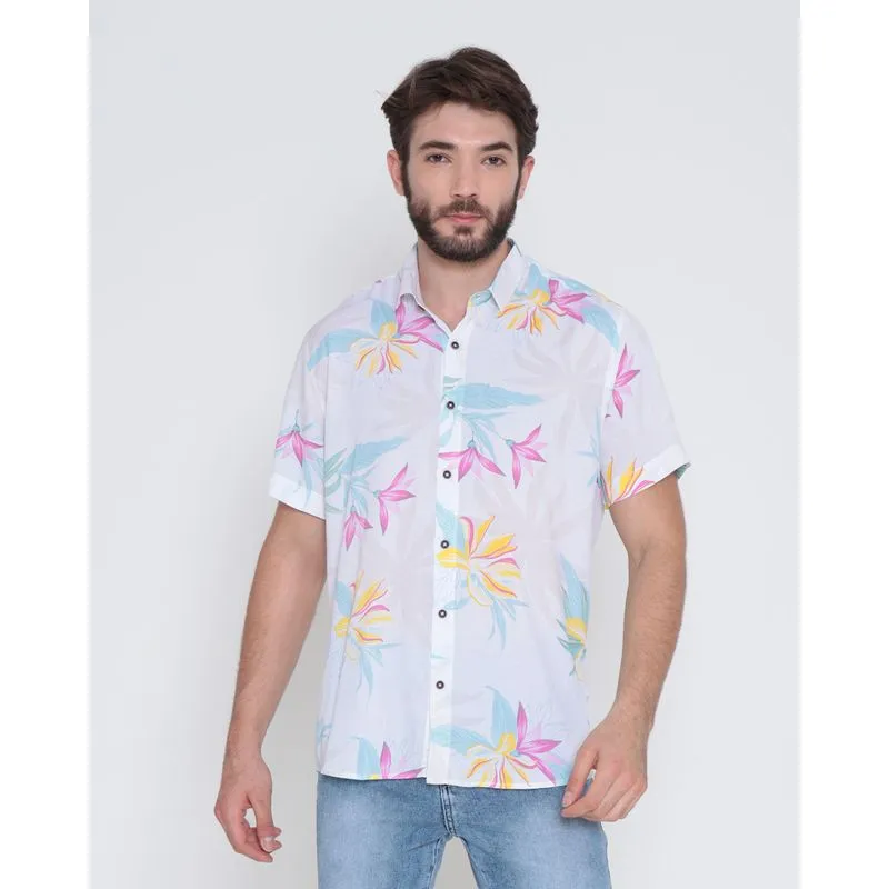 Camisa Masculina Viscose Floral Bege 2