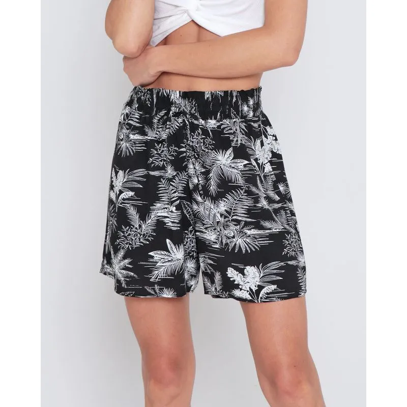 Shorts Feminino Viscose Evasê Floral Preto GG