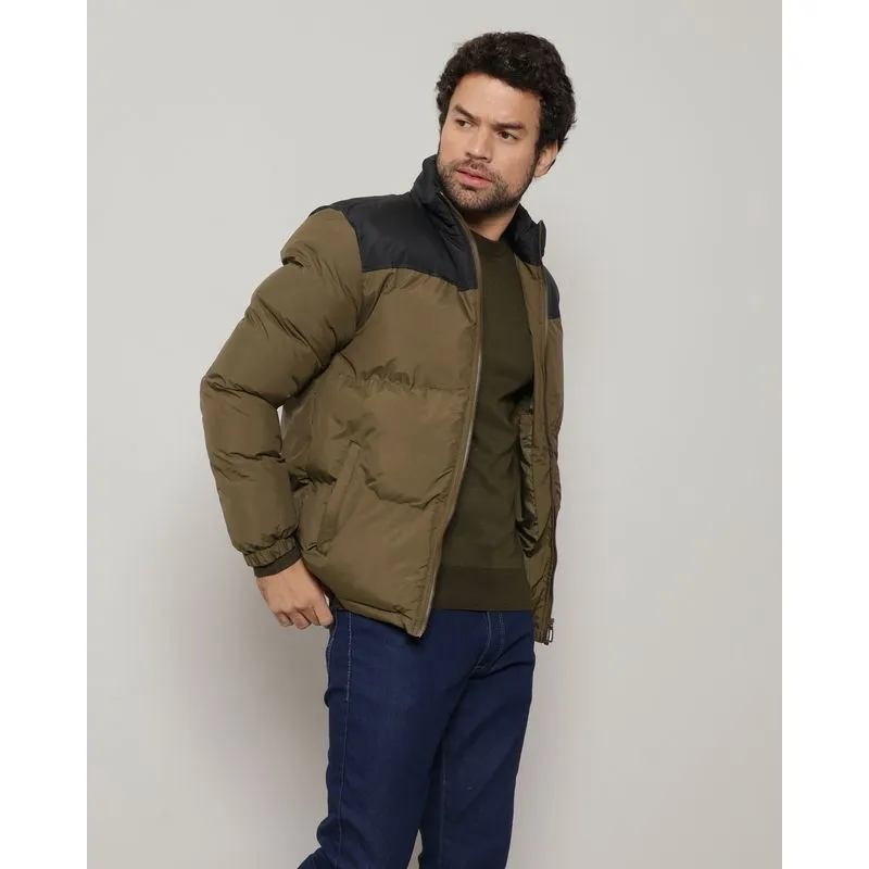 Jaqueta Masculina Puffer Com Recorte Verde P