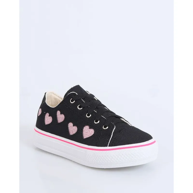 Tênis Infantil Flatform Coração Preto 33