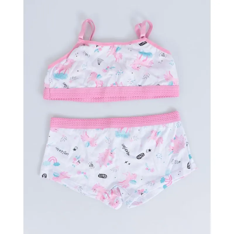 Conjunto Juvenil Top Calcinha Unicórnio Rosa Claro 10