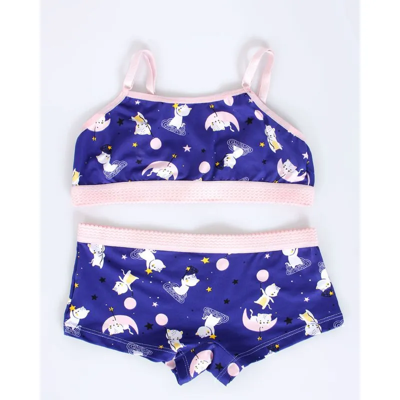 Conjunto Juvenil Top Calcinha estampa Gatinho Rosa 16