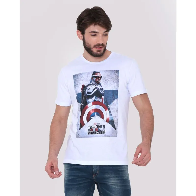 Camiseta Masculina Algodão Marvel Falcão Branca G