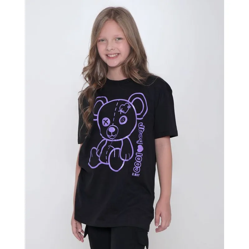 Blusa Juvenil Estampa Ursinho Preta 12