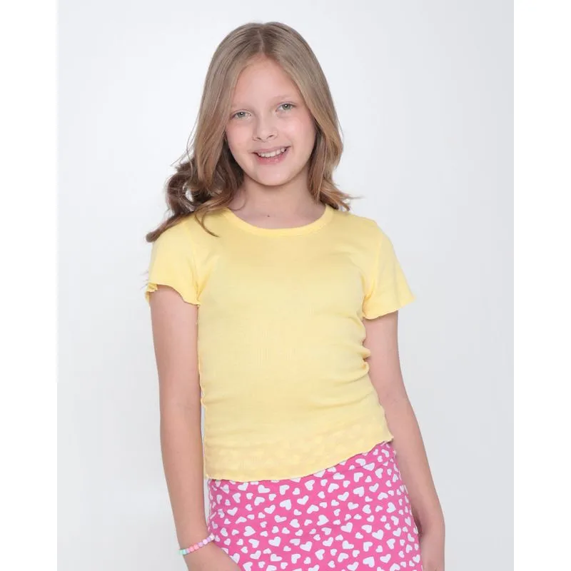 Blusa Juvenil Canelada Frufru Amarela 14