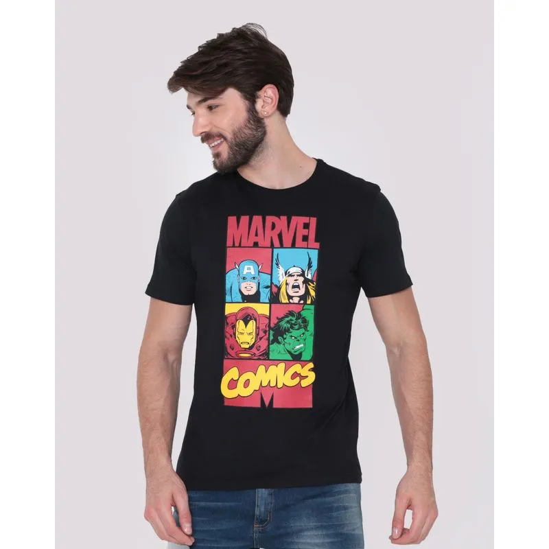 Camiseta Masculina Algodão Marvel Vingadores Preta M