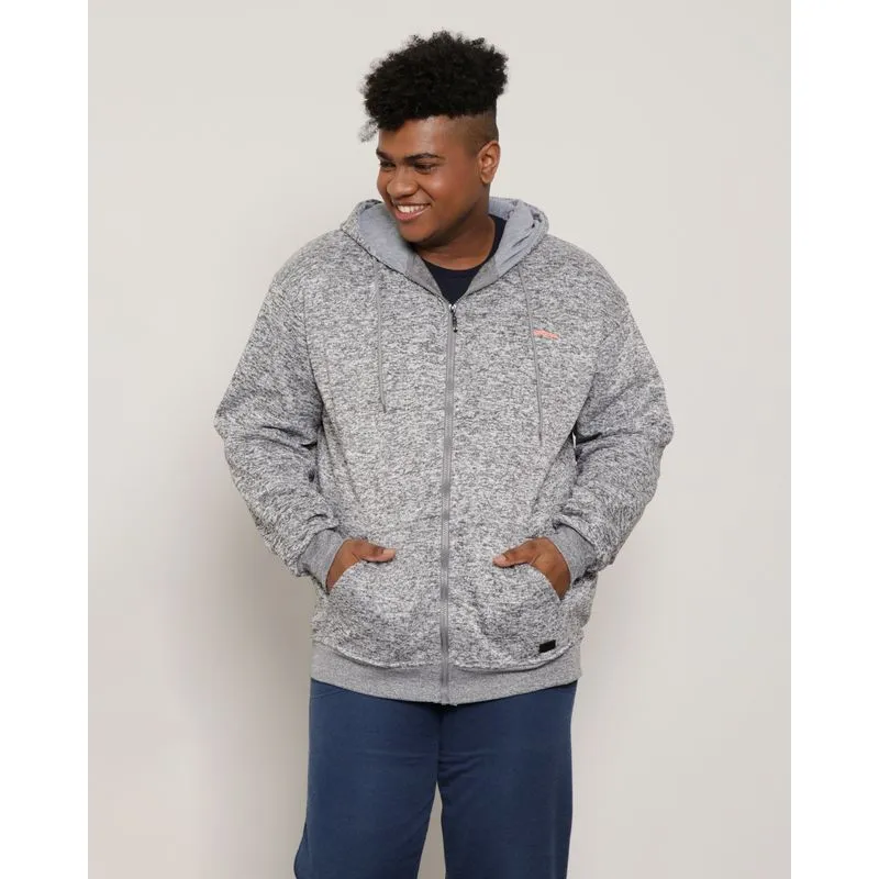 Casaco Moletom Esportiva Plus Size Masculino Fitter Cinza G2
