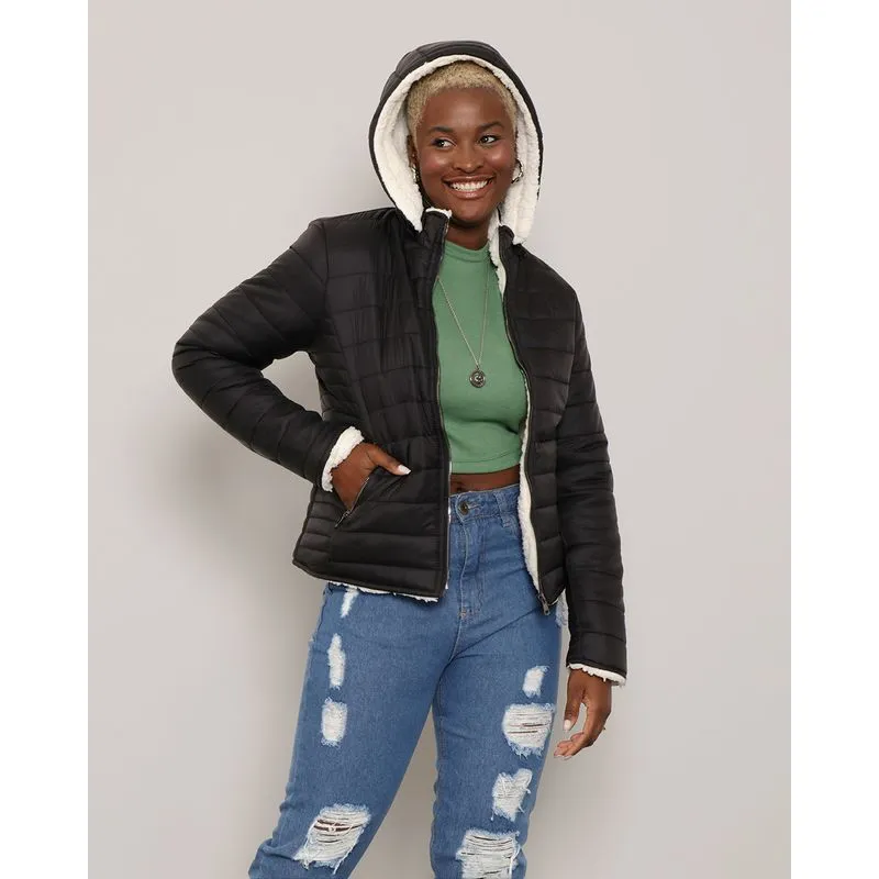 Jaqueta Feminina Puffer Forro Sherpa Preto M