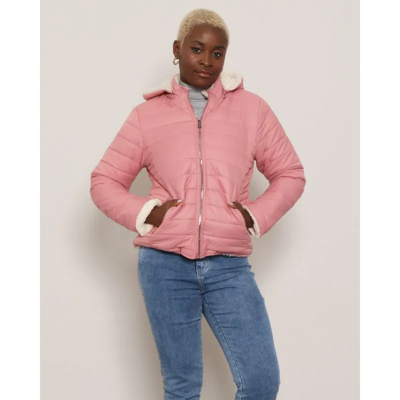 Jaqueta Feminina Puffer Forro Sherpa Rosa M