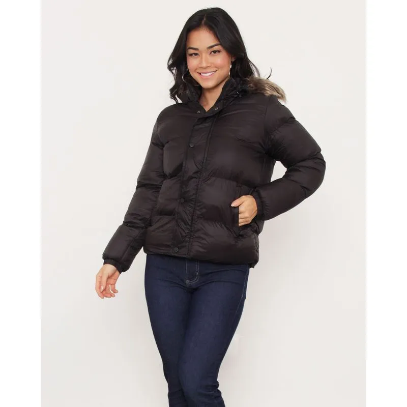 Jaqueta Feminina Puffer Com Capuz Removível Preta M