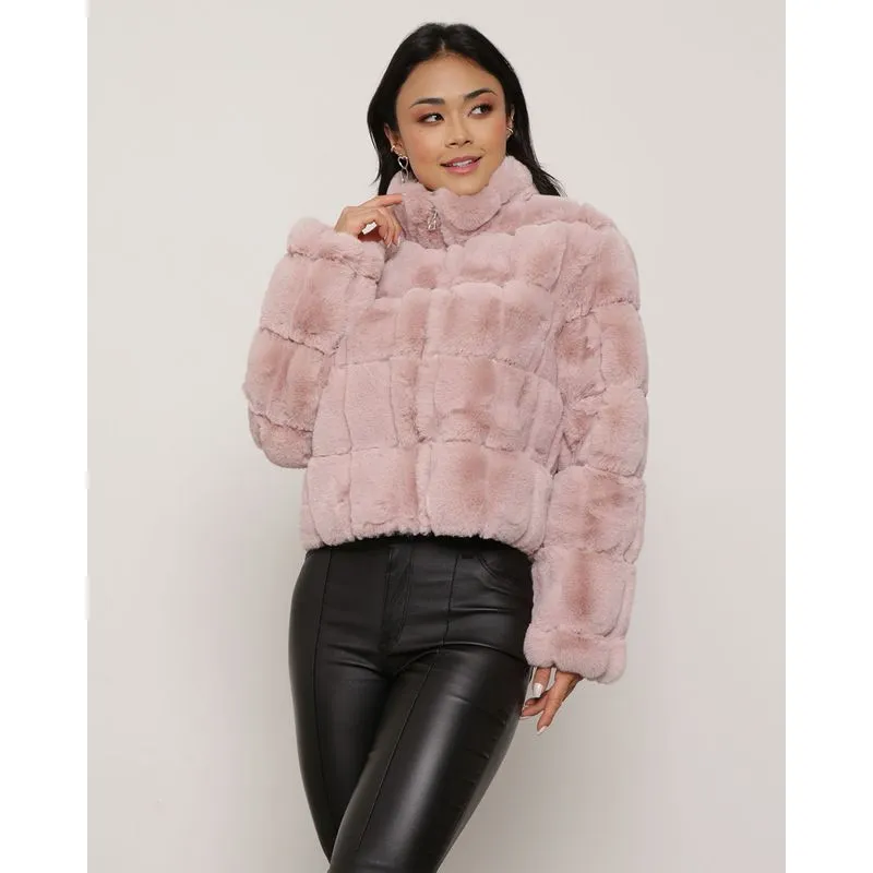 Jaqueta Feminina Cropped Pelinho Rosa P